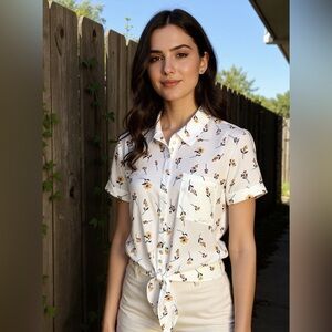 Pink Rose Floral Tie Blouse Size S